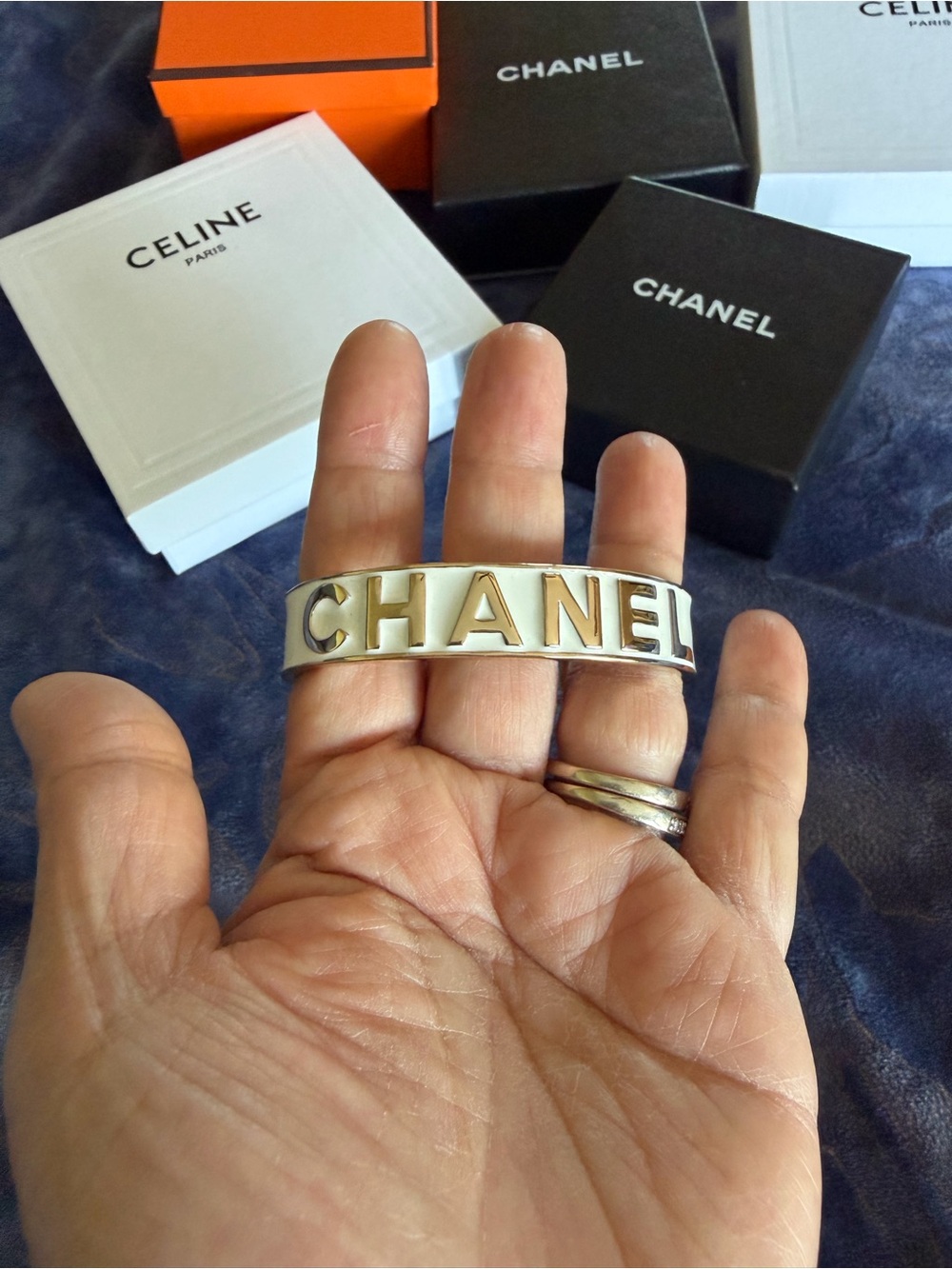 White Enamel Logo Cuff Bracelet